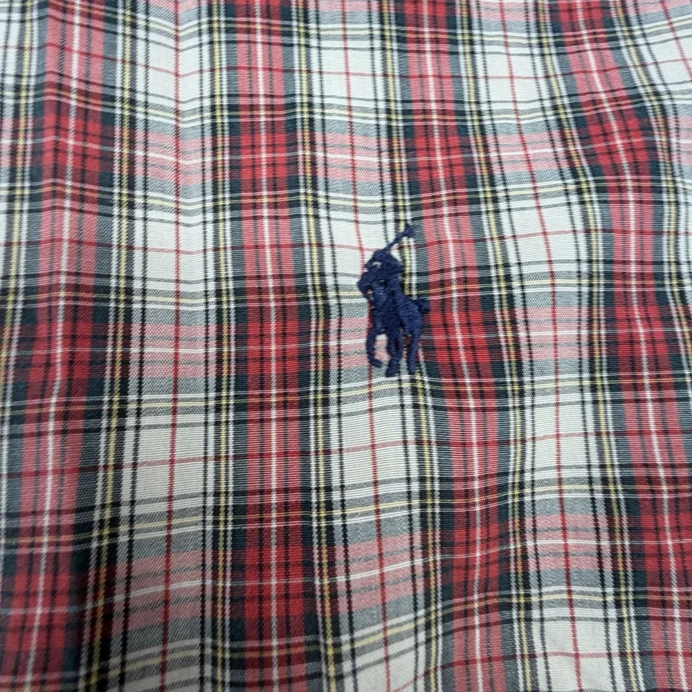 Ralph Lauren Mens L Classic Fit Red‎ Plaid Button Down Shirt Short Sleeve EUC